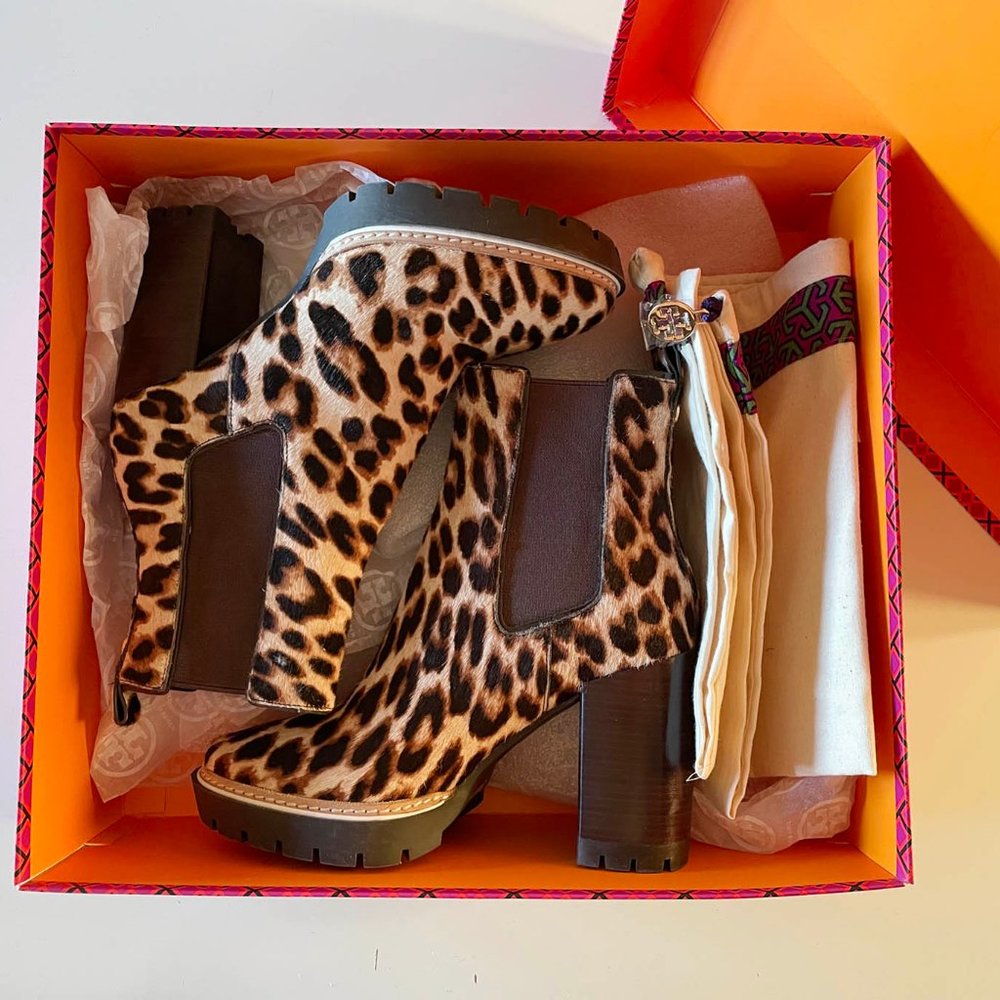 Tory Burch Miller Lug Booties leopard 5.5